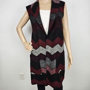Tribal Sweater Vest Wool Blend Longline Sz L Western Aztec Ranch Chevron